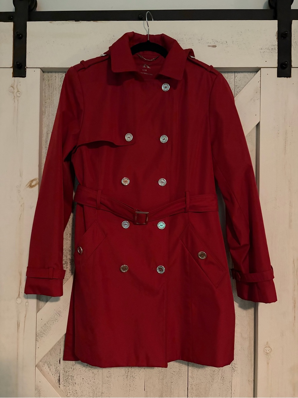 Calvin Klein Red Double-Breasted Trench Coat with Belt